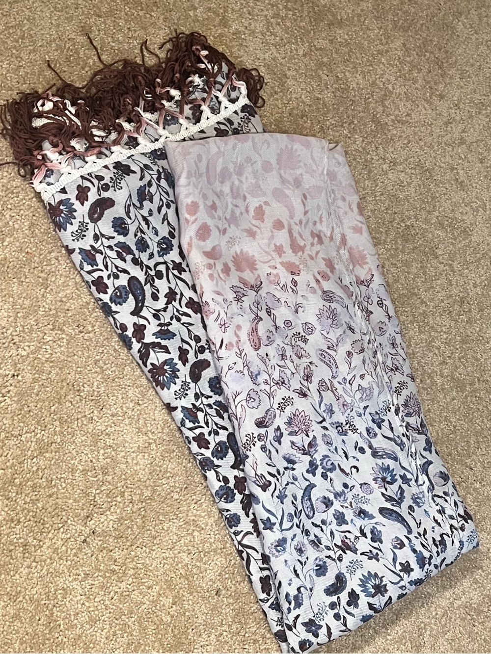 Floral Print Scarf Skirt in Ivory and Mauve Ombré Design